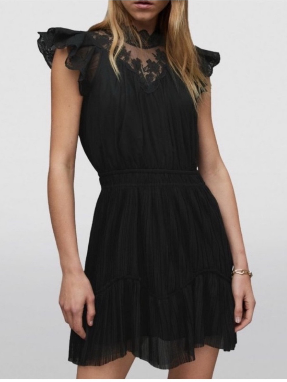 All Saints Lace Trim Azura Dress High Neck Victorian Size 2
